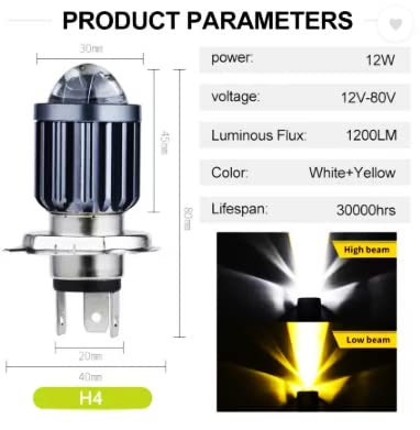 Image of OBEROI'S TRADERS H4 LED Headlight Fog Lamp Projector Lens Universal for Bike and Car Fog Light, Dash Light Motorbike, Car Xenon (Pack of 1)(H4 LENS W /Y)