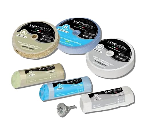 Lux Metal - Kit 3 Disques de Polissage de 100 mm et 3 Pâtes Abrasives de 250 gr - Parfaits pour polir des métaux tels que l'aluminium, le fer, l'acier...