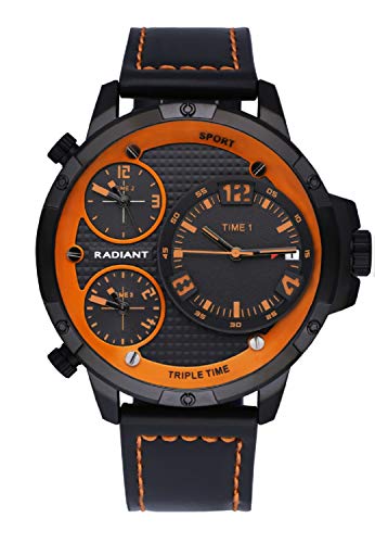 Reloj analógico para Hombre de Radiant. Colección Pappy. Reloj Negro con Correa Negra y Pespunte Naranja y Esfera Negra y Naranja. 3ATM. 51mm. Referencia RA551602 Cover