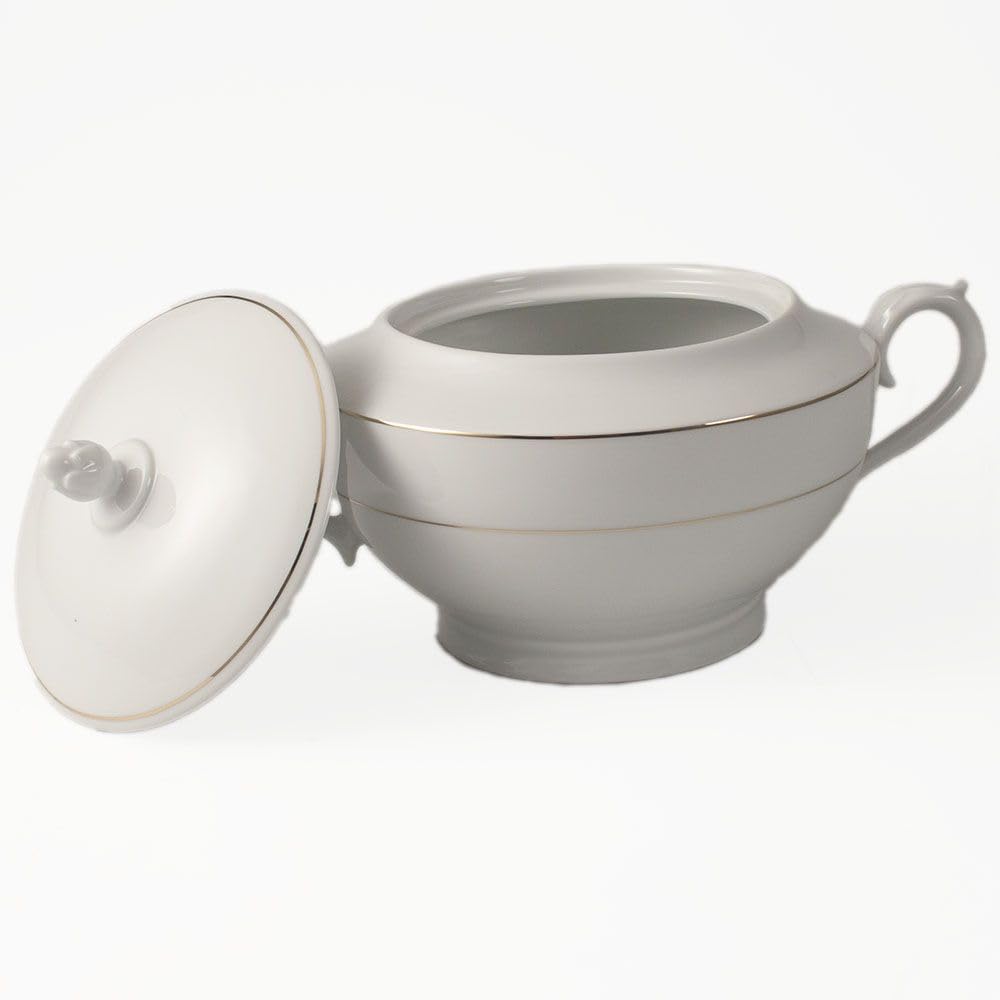 Sopera de porcelana blanca (2,5 l) Bremen, 1 tapa de porcelana, filo de oro, edición limitada