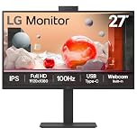 LG Monitor 27BA850 - FHD 1080p IPS 27 inch, 100Hz, 5ms, Office Display, Built-in Power/Webcam & Mic/KVM/Speakers, LAN (RJ45), USB-C, USB Hub, D-Sub, HDMI, DisplayPort, Matte Black