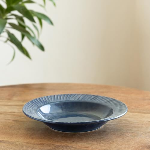 Image of ExclusiveLane 'Cosmic Hollow' Ceramic Pasta Bowl /Plate for Serving (410 ML, Microwave Safe, Hand-Embossed) | Snack Serving Plate for Kitchen Serving Plate for Snacks