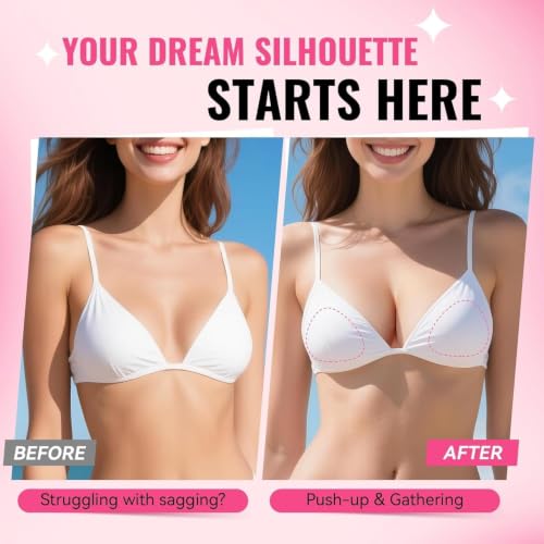 Image of Double Sided Sticky Bra Inserts, Invisible Push Up Sticky Bra Pads for Large Breasts, Stick on Bra for Bikini Swimsuits (Large, Beige)