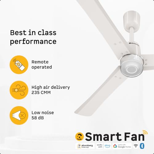 Image of atomberg Renesa Elite Smart 1200mm BLDC Ceiling Fan with Remote & Alexa Support | BEE 5 Star Energy Saving Fan | High Air Delivery | Moonbeam LED Light | Smart Fan | 5 Year Warranty | White