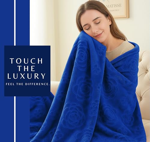 Image of SANMARINO Korean Style Faux Mink Blanket for Double Bed 2500 Grams 525 GSM | Ultrasoft & Lightweight Solid Embossed Blanket for Heavy Winter | 210x220 cm (Color - Royal Blue)