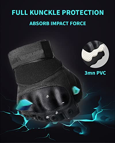 Liovoras Tactical Gloves for Men, Shooting Gloves Hard Shell Knuckle Protection Leather Palm Motorcycle Gloves for Riding Shooting Airsoft Paintball Climbing Training, Black