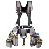 Tool Belt with Suspenders, Professional Tool Belt for Men, 18-Pocket Adjustable Heavy Duty Tool Organizer for Electrician, Carpenter, Framer, Construction Worker, Gray & Orange (32''–66'')