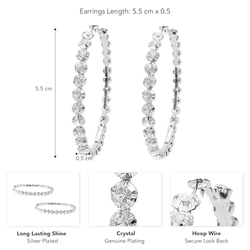 Image of Peora Silver Plated Crystals Studded Hoop Bali Earrings Stylish Fashion Jewellery Gift for Women & Girls