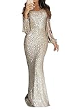 YMING Ladies Sequin Long Sleeve Cocktail Dresses Glitter Wedding Long Gown Formal Maxi Mermaid Dress Silver XL