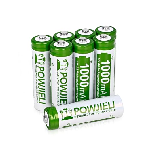 Ni-MH AA Rechargeable Batteries Double A Regular Capacity 1.2V Pre-Charged for Garden Landscaping Outdoor Solar Lights String Lights Pathway Lights (1000mAh-AA-8pack)