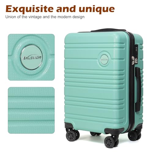 PC+ABS Durable Carry-On Luggage with Spinner Wheels TSA Lock，20-Inch with Waterproof Weekend Backpack Wash Bag(Mint Green) image 2