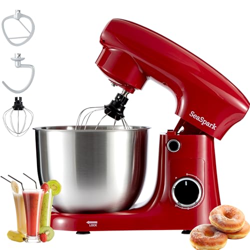 Image of Stand Mixer, 3 in 1 Stand Mixer, 5.5Qt Electric Mixer, Mixer with Stainless Dough Hook, Wire Whip & Beater, Food Mixer for Baking, Cake and Most Home Cooks, Red