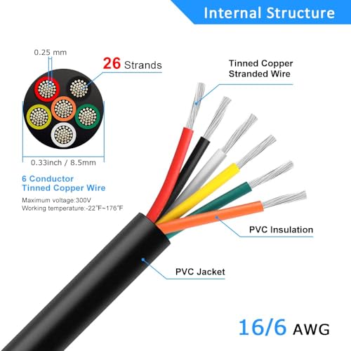 Câble électrique 6 conducteurs 16 AWG de 15,2 m en cuivre étamé de qualité supérieure - 3