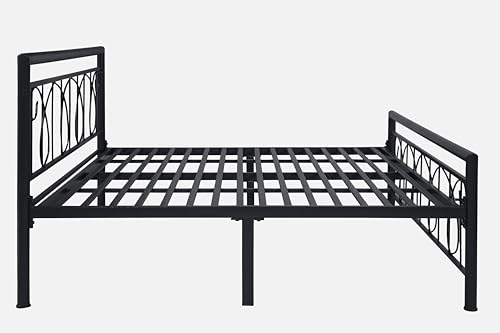Image of Kovu Metal King Size Bed Without Storage | Wrought Iron Double Bed with Headboard & Footboard | Sturdy Powder Coated Platform Bed King Size Cot for BedroomLivingRoom Black (75x72)