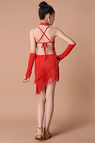 image for Happy Cherry Little Girls Slim Sequin Tassel Dancing Dress Professiona