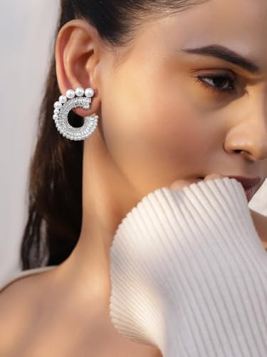 Image of Rubans Stud Earrings American Diamond Zirconia Stylish Jewellery Gift for Women & Girls