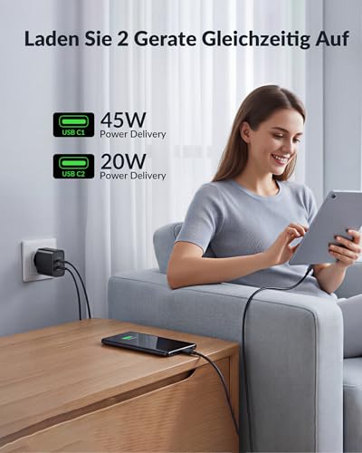 45W 2-Port USB C Schnellladegerät 2M Schnellladekabel für Samsung, 2Pack – Ansicht 3