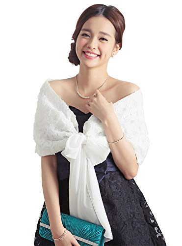 Bridal Womens Chiffon Elegant Flower Evening Shawl Wrap Prom Party Cape Cover Up