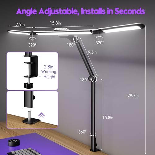 Image of Quntis 32.5 inch Architect Desk Lamps for Office Home Dorm - Eye Care 3 Light Bar 1100LM Bright, Ambient Backlight, Radar Sensor, Remote Control, 2H Timer, Workbench Drafting Reading Video Conference Task