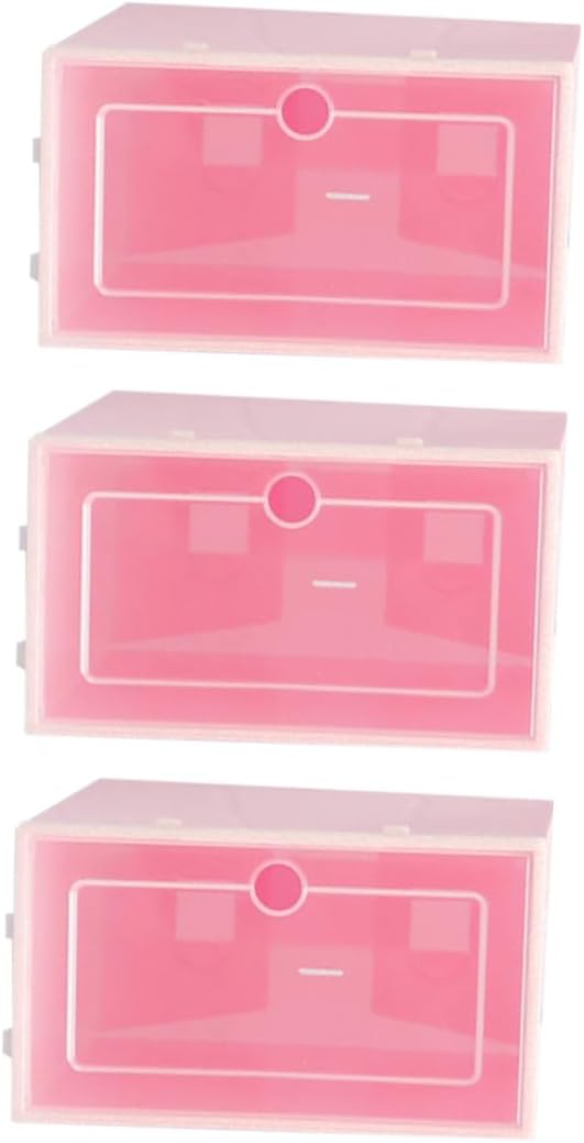 BESPORTBLE 6PCS Pink Transparent Stackable Shoe Boxes Thickened Plastic Storage Containers Large Organizer for Closet Entryway Space Saving and Easy Shoe Display