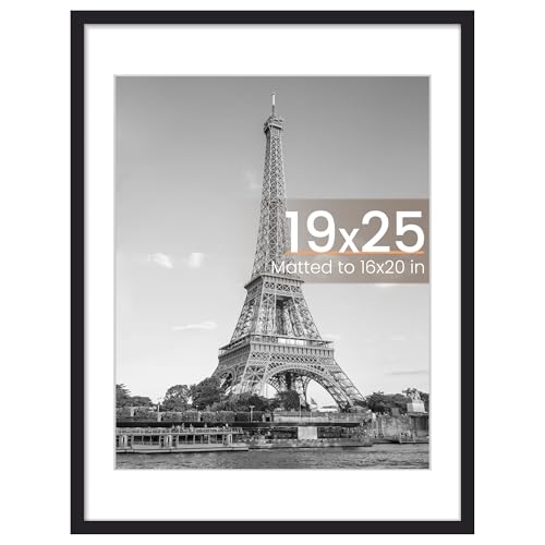 upsimples 19x25 Frame, Display Pictures 16x20 with Mat or 19 x 25 Without, Wall Hanging Poster Frames, Black, 1 Pack