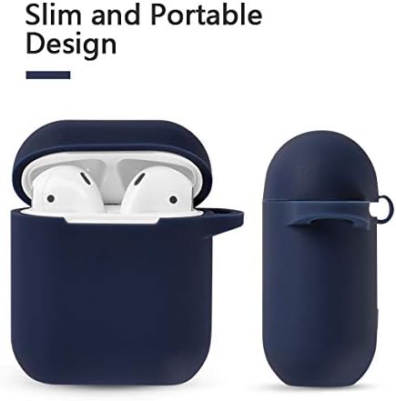 for Airpods Case - BlUEWIND Drop Proof Air Pods Protective Pom Pom Keychain Case Cover Silicone Skin for Apple Airpods 2 & 1 Charging Case, Cute Fur Ball Airpods Keychain/Strap (Blue)