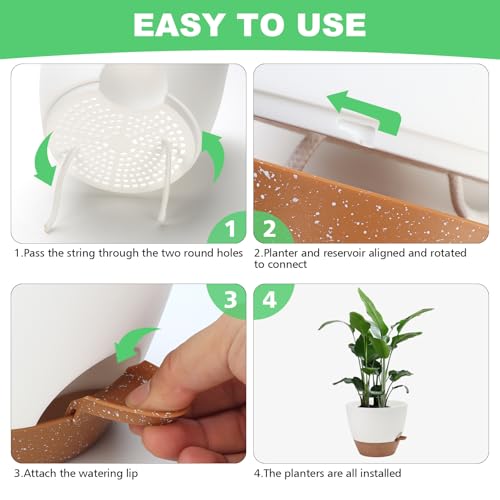 Self Watering Planter Set, 7Pack Medium Plastic Pot with Mesh Drainage Holes and Removable Reservoir Saucers, Modern 8+7.5+7+6.5+6+5.5+5 Inch Bottom Watering Flower Pots for Indoor Plants - White by Ezmixcoop - Used condition - Image 6