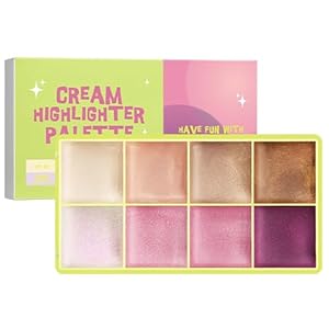 Highlighter Curve Comet Case, 8 Colors Cream Highlighter Shimmer Glow Silver Gold Blossom Glowy Finish Makeup Palette
