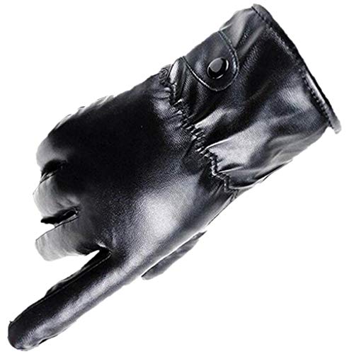 Dorical Herren Winter Handschuhe aus Kunstleder Lederhandschuhe für Touch Screen geeignet, warm gefütterte klassische Lederhandschuhe Touchscreen geeignet Wollfutter Handschuhe (One size, Schwarz C) Cover