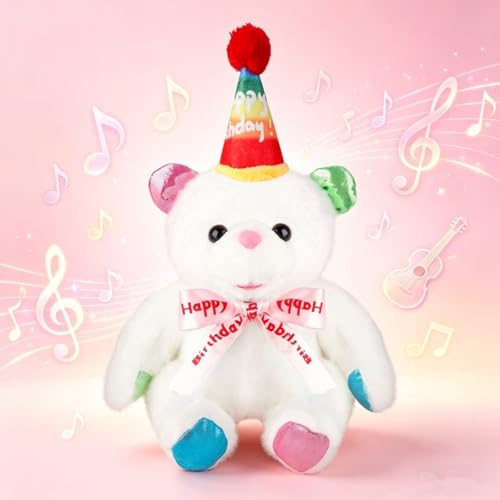 Humor Ted Singing Birthday Teddy Bear Plush Toy Interative Teddy Bear, Musical Moving Mouth Stuffed Animated Toy that Plays Happy Birthday Gifts for 1 2 3 4 5 6 Years Girls Boys, 12' Pink