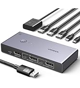 UGREEN 8K@60Hz Displayport KVM切替器 2入力1出力 DP1.4 USB 3.0ポート×4 (USB-A×3 + USB-C×1) 8K@60Hz対応 4K@240H...