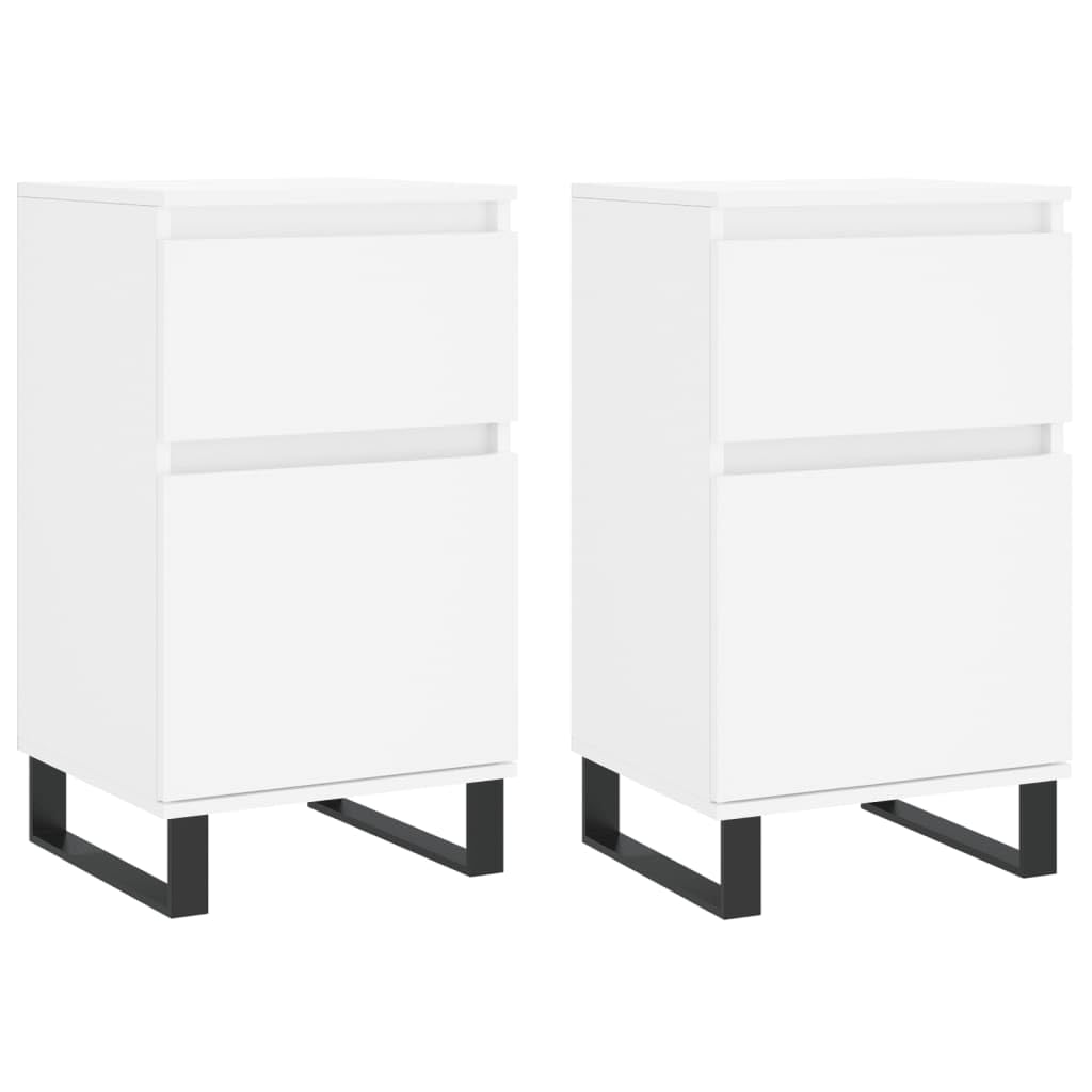 Credenze 2 Pezzi Bianche in Legno Multistrato 40x35x70 cm con Gambe in Ferro, Ampio Spazio Portaoggetti per Oggetti Decorativi e Oggetti di Uso Quotidiano, Design Senza Tempo