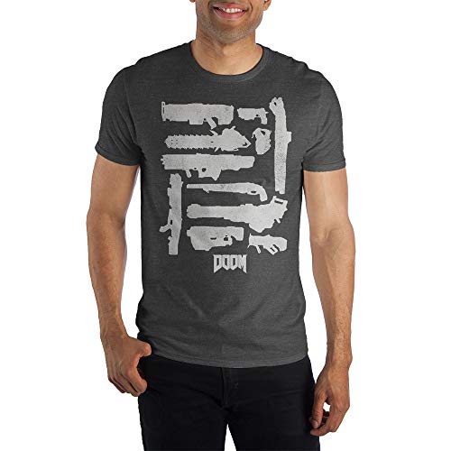 Bioworld Doom Weapons Graphic Design Logo Men's Charcoal Heather Crew Neck T-Shirt XX-Large