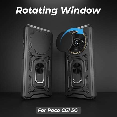 Image of A rtistque TPU+PC Armor Back Case Cover for Mi Redmi A3 5G /A3X 5G /Poco C61 5G|Stylish Ring Holder & Inbuilt Stand|Sliding Camera Cover|Protective|Mi Redmi A3 /A3X 5G /Poco C61 5G Cover-Black