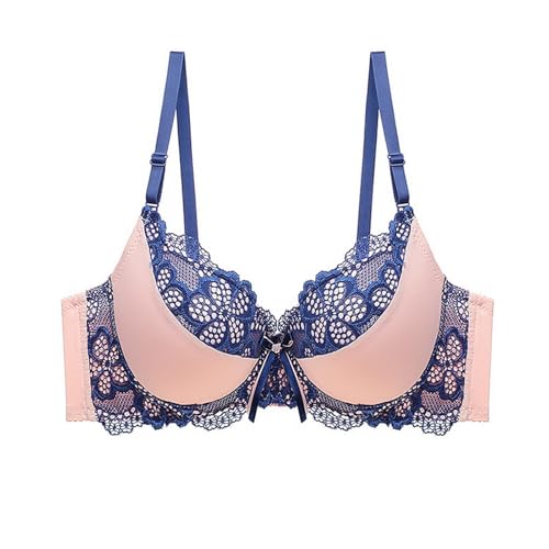 ZTFYKLIN Sujetadores Reductores Sujetador con Y Encaje para Mujer, Contraste De Color, Cómodo Acolchado. Sexy (Blue, 40) Deportivo Sin Aros Algodon Tirantes Costuras Talla 105 Copa D Mujer