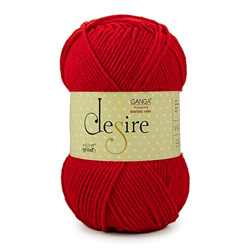 Image of Ganga Acrowools Acrylic Desire Hand Knitting and Crochet Yarn. Pack of 1 Ball - 100Gms. Shade No - Dsr006, Red