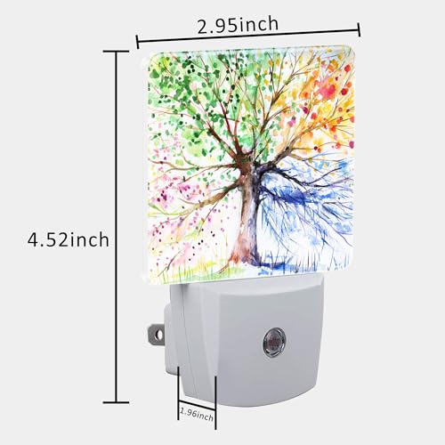 Image of Night Light Plug into Wall Hand Painted Four Season Tree Night Light with Dusk to Dawn Sensor for Kid Girls Boys Women Men Room Decor, Hallway, Kitchen, Bathroom, Nursery, Stairs