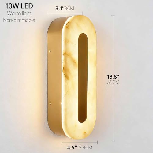 YMDHFS Alabaster Wall Sconces Oval Marble Wall Sconce with Gold Base - image 3