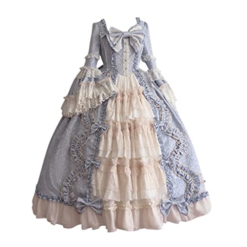 SHOPESSA Women's Victorian Gown French Lolita Dress Princess Costume Renaissance Dress Flare Sleeve Court Cosplay Blue