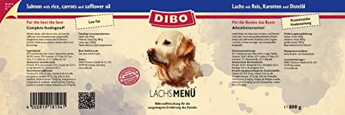 DIBO Menü Lachs, 6 x 800g-Dose, Hundefutter, Nassfutterohne Konservierungsstoffe, Reine Fleischdosen aus frischem und natürlichem Fleisch Qualität