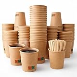 GASTROTOMI Vasos Cafe de 180 ml, con Paletinas Cafe Desechables de Madera – 200 Unidades, Vasos Desechables para Espresso, Degustaciones y Oficina – Vasos Carton Kraft – Pack de 200