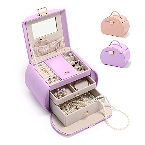 Vee All-in-one Jewelry Box for Girls, Mirrored Princess Style Jewelry Organizer for Watch Earring Necklace Ring & Bracelet, Big Capacity Jewelry Display Storage Case (Purple)