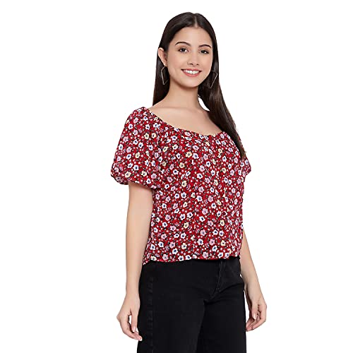 Image of FNOCKS Women Button Closure Short Sleeves Floral Printed Tops /Georgette Fabric
