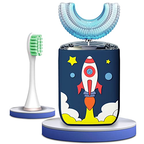 Image of Kids Electric Toothbrush U Shape Dinosaur Ultrasonic Automatic Toothbrush with Replacement Soft Bristles Heads Six Modes 360Oral Cleaning IPX7 Waterproof Smart Rechargeable Toothbrush
