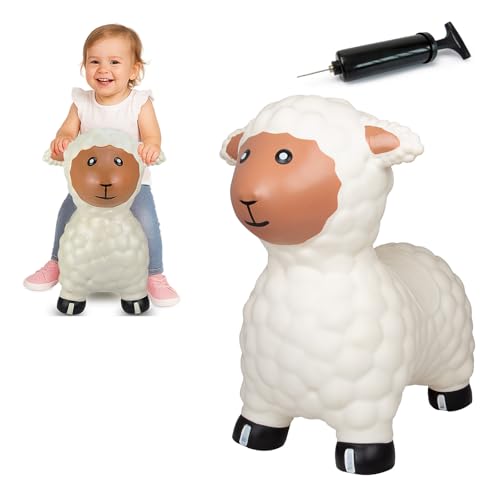 JAMARA 460590 Hüpftier Schaf HoppyDoo - Spielzeug für Kinder, Hüpfspielzeug Baby Indoor/Outdoor, Geschenk für Kids, Gartenspielzeug, Bouncing, Pflegeleicht, BPA frei, mit Pumpe