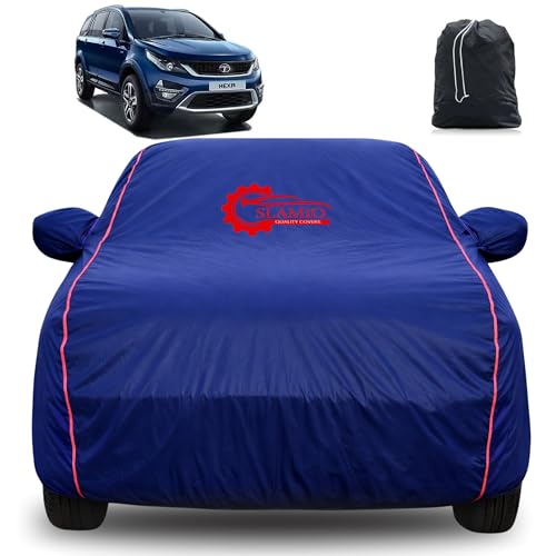 Image of 100% Waterproof Car Cover for Tata Hexa | All-Weather, Dustproof & UV Protection | Heavy-Duty 3-Layer Fabric | Custom Fit with Mirror & Antenna Pocket | Navy Blue