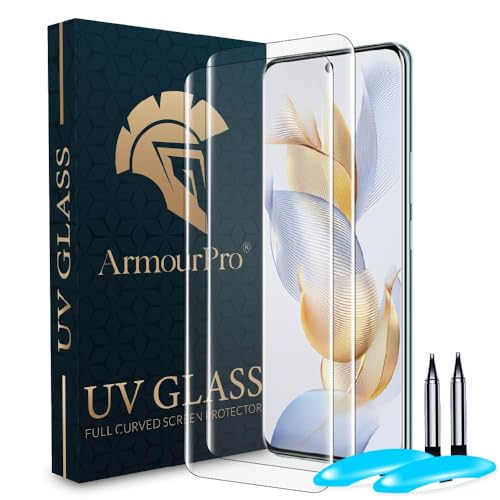 Image of ArmourPro UV Glue Tempered Glass for Honor 90, Pack of 2, Curved Screen Protector, 9H Anti Scratch, Edge to Edge Coverage, HD Clarity, Easy UV Installation Kit