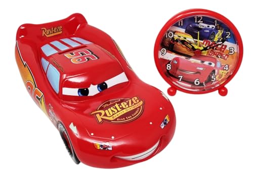 Disney Cars Bedside Alarm Clock Set and Money Box Lightning McQueen Openable and Reusable