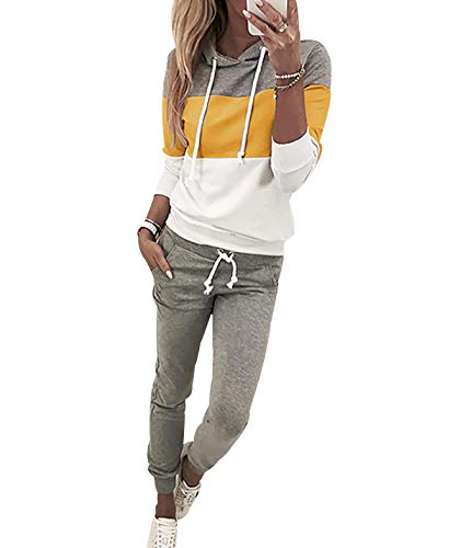 Conjunto Chandal Mujer Capucha Rayas Chándal Mujer Completo Conjuntos Deportivos Deporte Dos Piezas Mujer Chandals Entero Señora Set Chándals Mujeres 2 Piezas Chandales Sudadera Pantalones Amarillo L