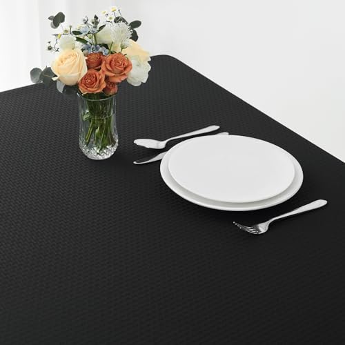 Image of maxmill Jacquard Tablecloth Stain Resistant Waterproof Wrinkle Resistant Spillproof Washable Soft Weaved Texture Table Cloth for Dining Room, Indoor Outdoor Use, Rectangle 60 x 140 Inch, Black